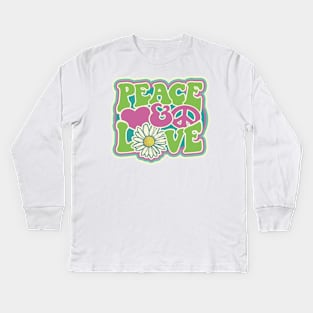 LOVE PEACE RETRO Style 1970s Color Blast Hippie Style Kids Long Sleeve T-Shirt